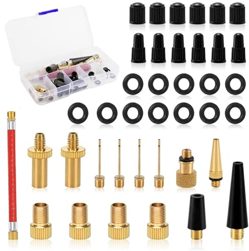 JRILUO 40 Pezzi Adattatore Valvola Presta SV DV AV, Set Adattatore Valvola Bicicletta Universale, Accessori Pompa Bicicletta e Compressore Aria con Ago per Gonfiare Palloni, Pneumatici e Materassini