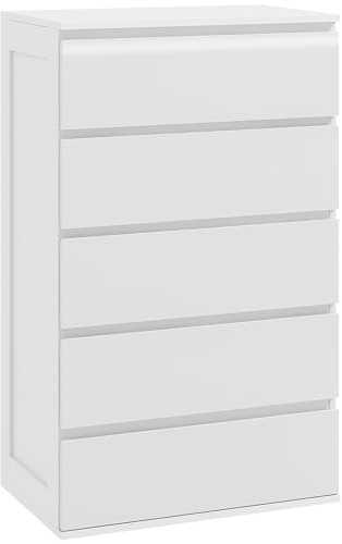 HOMCOM Cassettiera Camera da Letto 5 Cassetti Comò 60x39x100 cm Bianco