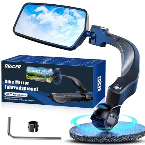 Rétroviseur de Vélo, Rétroviseur Pour Vélo Électrique Trottinette Gauche | Pliable et Orientable à 360°,Avec Vision HD Verre Véritable,Rétroviseur Compact de Guidon pour Trottinette,Accessoire de Vélo
