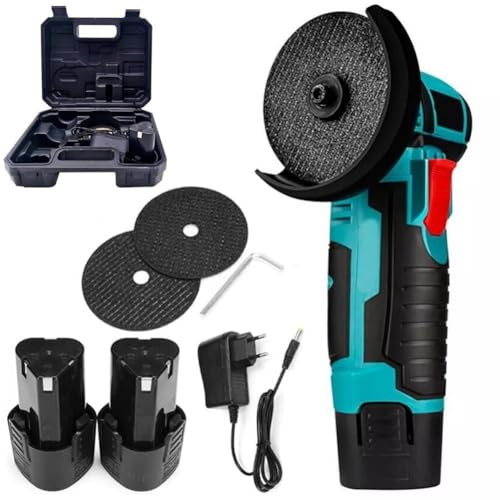 Smerigliatrice Angolare 19500 Giri/Min con 2 Batterie 12V, Valigetta Trasporto, 2 Dischetti Lamellari Abrasivi da 3 e Caricabatterie, Impugnatura Ergonomica, Ideale per Fai da Te, Bricolage, Lavoro