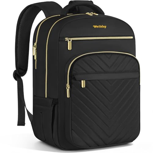 LASUK Travel Laptop Backpack for Women Men, 15.6 inch, Black