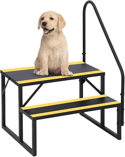 Garvee Escalier extérieurérieur antidérapant pour camping-car, 2 marches larges avec main courante robuste, capacité 180 kg, usage intérieur/extérieurérieur pour remorque, spa, piscine – Noir et jaune