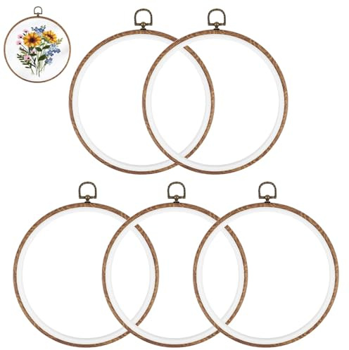 5 aros de bordado de 20 cm, marco de madera artificial, anillos de aro de punto de cruz, herramientas de costura para manualidades, decoración de adornos colgantes, aro de madera para bordar