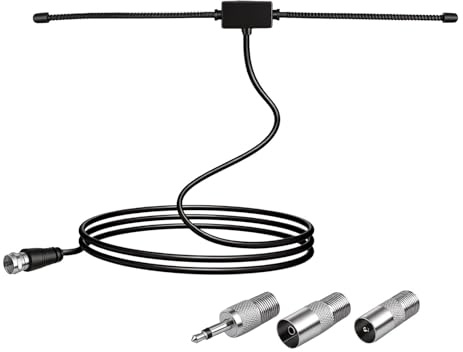 Hochleistungs-DAB UKW Radio Antenne FM Dipolantenne mit 3m Verlängerungskabel - Kompatibel mit Tragbaren Radios, Stereo-Tunern, AV-Receivern, Stereo-Verstärkern und HiFi-Receivern