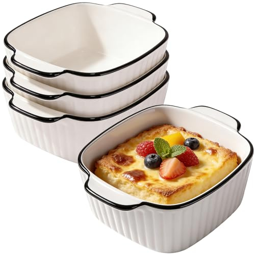 4 stycken små ugnsformar, 400 ml keramiska ugnsformar, rektangulära lasagneformar, set med miniugnar, keramisk bakform för varmluftsfritös, ugn och mikrovågsugnssäker, 14,5 x 11,5 x 5,5 cm