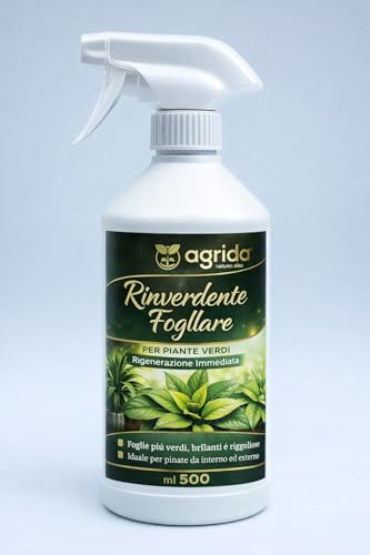 AGRIDA Rinverdente Fogliare 500 ml – Concime Fogliare Spray per Piante Verdi | Antingiallente, Foglie Lucide e Rigogliose | Nutriente con Microelementi per Interno ed Esterno
