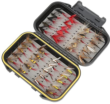 BTOSEP Juego de 40 moscas de pesca con mosca, de acero inoxidable, con caja impermeable