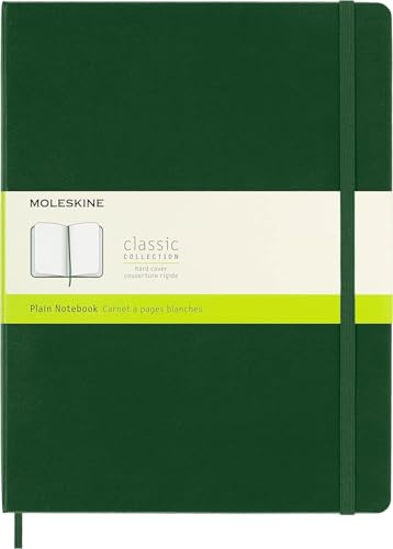 Moleskine Classic Notebook, Taccuino con Pagine Bianche, Copertina Rigida e Chiusura ad Elastico, Formato XL 19 x 25 cm, Colore Verde Mirto, 192 Pagine