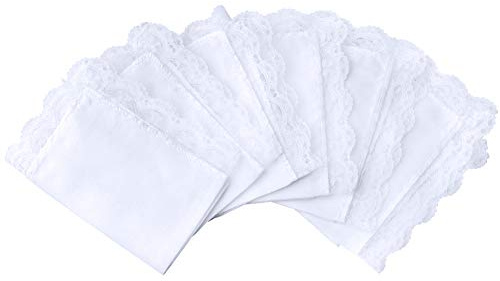Weiße Spitzen-Taschentücher für Damen, Baumwoll-Stofftaschentücher Damen | 100% Baumwolle, für Trauerfeier, Hochzeit & Alltag, Damen-Taschentücher zum Besticken, Weich zur Haut und langlebig