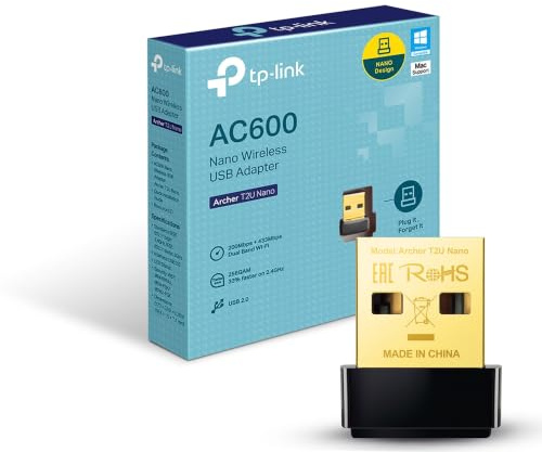 TP-Link Nano AC600 USB WiFi Adapter(Archer T2U Nano)- 2.4G/5G Dual Band Wireless Network Transceiver for PC Desktop, Travel Size, Supports Windows (11,10, 8.1, 8, 7, XP/Mac OS X 10.9-10.14)