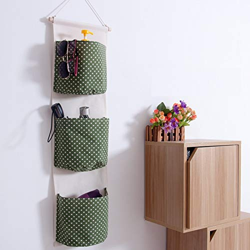 EBETA E Hängeorganizer Tür Wand Organizer Utensilientasche Hängende Aufbewahrungstasche für Eingang Garderobe Badezimmer (Dunkelgrün-Punkte, 3 Fächer)