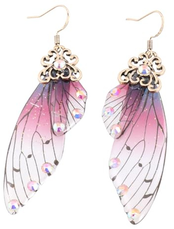 - Pendientes largos con forma de alas de , pendientes de fantasía, accesorios para mujer (bronce), Madera de agar, Plástico y metal.