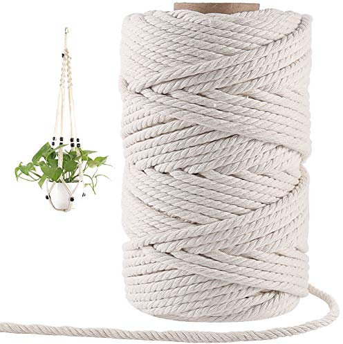 6mm Macrame Cord, 165 Feet Thick Cotton Macrame Rope for Wall Hanging Planters Hangers Knitting Home DIY Crafting Decoration (Beige)