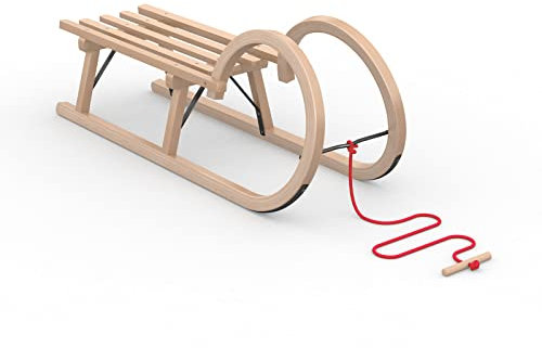 Vispronet Hörnerschlitten Classic ✓ Tragfähigkeit 90 kg ✓ inkl. Zugseil ✓ Holzschlitten für Kinder und Erwachsene ✓ Schlittengröße 100 x 33 x 38 cm