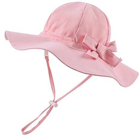 Pesaat Baby solhatt flicka sommarmössor UV-skydd med rosett barn sommarhatt baby flicka mössa sommar, ROSA, 0-3 Månader