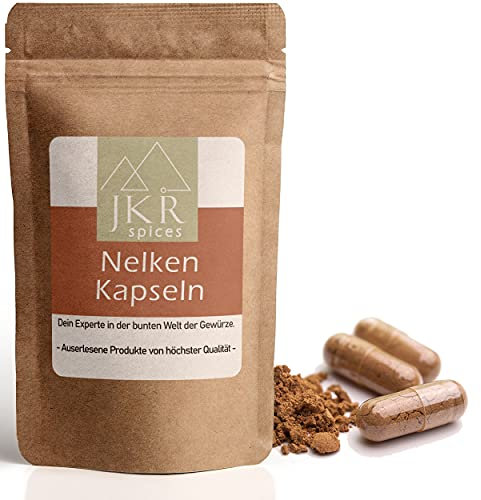 JKR Spices 210 Stk. vegane Nelken Kapseln - vegane Kapseln gefüllt mit hochwertigem Nelkenpulver - hochdosiert - 550mg Gewürznelken gemahlen - pflanzliche Kapsel- 100% natürlich und ohne Zusätze