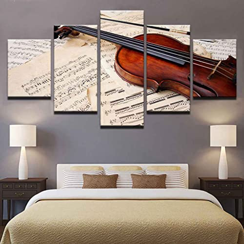 JBUTXE Leinwand Bilder Rote Geige Leinwandbild, auf Leinwand Gedrucktes Kunstwerk 5-teilig, Foto auf Leinwand für Wanddekoration Design Wohnzimmer Wohnkultur (Kein Rahmen) 200x100cm (B x H)