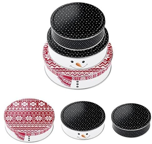 Brandsseller 3er Set Plätzchendosen aus Metall – stapelbare, runde Keksdosen mit Deckel - lebensmittelechte Aufbewahrungsdosen für Gebäck, Kekse & Weihnachtsplätzchen – Schneemann