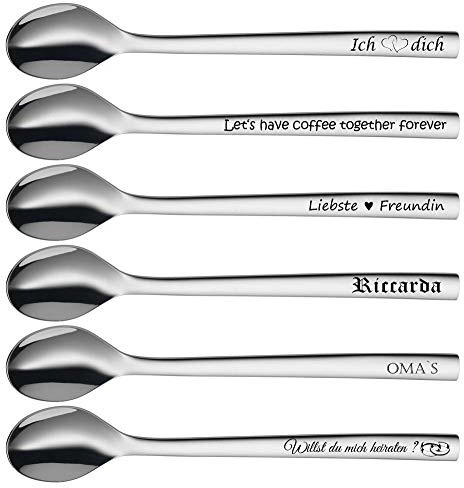 WMF Nuova Longdrink, Latte Macchiato Löffel + Gravur nach Wunsch Langstillöffel (Ein Löffel)