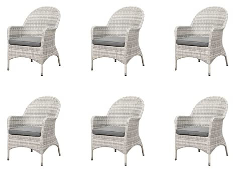 Mandalika 6 x Aluminium Polyrattan Sessel Lille Icewhite, inklusive Auflage