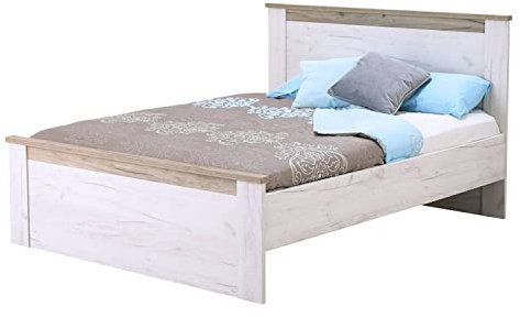 Homestyle4u 2237, Modernes Holzbett Doppelbett Ehebett Weiß Grau Holz Eiche 160x200 cm im Landhausstil mit Lattenrost
