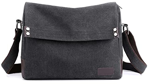 CORIOS Hombres Bolso de Hombro Bolso de Bandolera de Lona Bolsos Cruzados para 13.3 Pulgadas Portátil Bolsa Mensajero para Conmutar Trabajo Viaje Escuela Negro