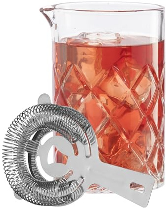 OGGI Cocktail Mixing Glass & Strainer Set - Elegant Bar Mixing Set with 16oz Glass Beaker, Essential Mixology Bartender Kit, Old Fashioned Kit, Includes Stainless Steel Hawthorne Strainer