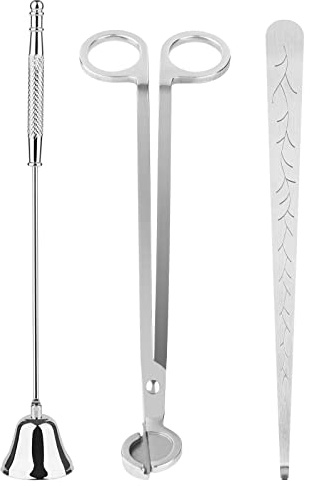 Kirecoo 3 in 1 Kerzen-Zubehör-Set, Kerzendochtschneider, Snuffer, Dipper, Dochtpflegeset mit Trimmer, Dipper und Feuerlöscher (Silber)