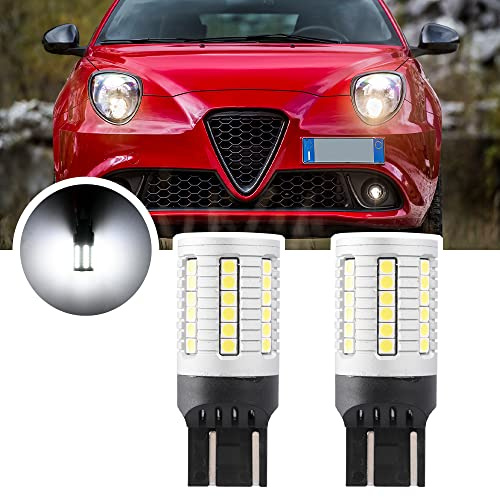 NSLUMO Drl Luces de circulación diurna para Alfa Rom.eo MITO 955 2008-up T20 W21/5W 7443 Bombilla LED 2x Xenon White Bombillas de luz diurna T20 LED DLR Lámpara de posición Luces de estacionamiento