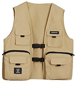 Verdusa Boy's Pocket Front Buckle Sleeveless Cargo Vest Jacket Khaki 9Y