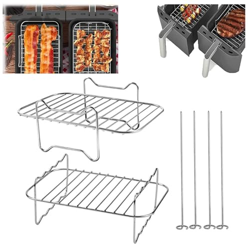 Esteopt 2 Pack Air Fryer Rack Accessories Compatible with Ninja Food Dual Zone Air Fryer [AF300UK] [AF400UK] 304 Stainless Steel, Silver