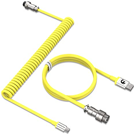 MAMBASNAKE C01 Spiral Tastaturkabel, 8000Hz Coiled USB C Kabel-Gelb | für Gaming Mechanische Tastatur, HyperSpeed Typ C auf USB-A Aviator Kabel, Abnehmbarem Metall Luftfahrtstecker, für PC/Phone
