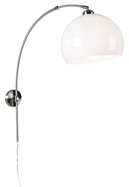 Qazqa - Modern Smarte Bogen-Wandleuchte Stahl I Silber I nickel matt mit weißem Schirm inkl. WiFi G125 - Bow Dimmer I Dimmbar I Wohnzimmer I Schlafzimmer - Stahl Rund - LED geeignet E27