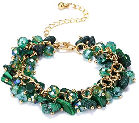 Synthetisches Kristall-Armband, synthetisches Türkis-Bernstein-Armband, Quaste, Kies, Tropfen, Perlenarmband, modisches kreatives Armband für Männer und Frauen (Grün Crysta