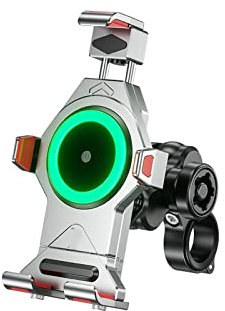 Motorrad Lenker Navigation Platten Halterung 15W Aluminiumlegierung Wireless Motorrad Handyhalter Ladegerät Schnellladung Navigation Fahrradständer 360 Handy Unterstützung (Farbe : Silber)