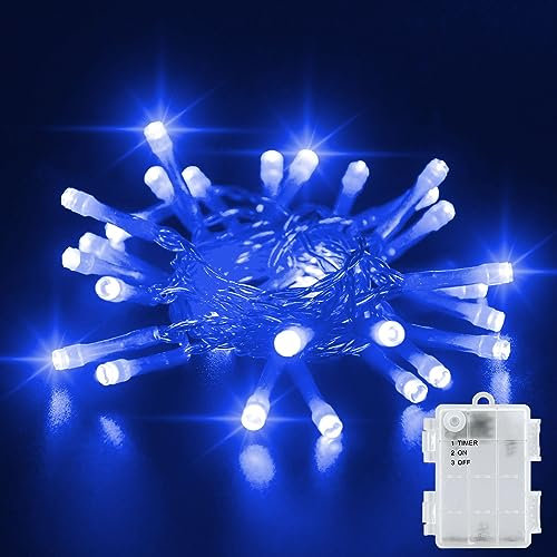 Dalugo Fata Luci Blu a Batteria, 3M 30 LED Luci Blu con Timer 6h, IP65 Impermeabile Luci LED Stringa per Decorazioni Natalizie all'interno all'esterno
