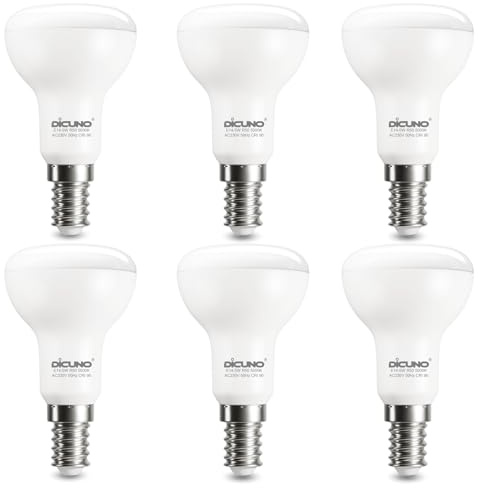 DiCUNO E14 LED Lampe, R50, 5W ersetzt 50W, Kaltweiß 5000K, 550lm, 6er Pack | R50 Reflektorlampe, 230V, CRI 90, 120° Abstrahlwinkel, Flimmerfrei, nicht dimmbar für Tisch-, Steh-, Spot- und Pendellampen
