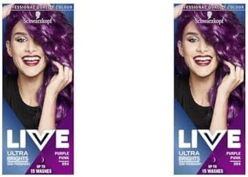 Live Schwarzkopf Ultra Brights Or Pastels, Vibrant Semi-Permanent Hair Dye, Lasts Up to 15 Washes, Purple Punk 094, 1 Count (Pack of 2)