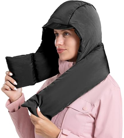 PUCHEN Kapuzenschal für Damen & Herren, Wasserfest & Winddicht, Unisex, Schwarz, Daunen, Winter, Klassisch, Mützen-Schal-Kombination mit Kapuze