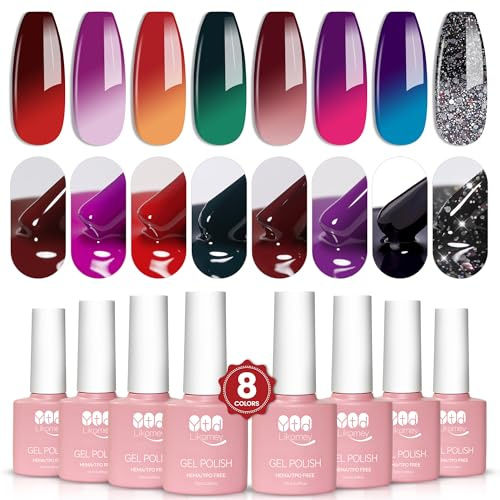 YTD Likomey UV Nagellack Farbwechsel Thermo Set,8 Farben UV Chamäleon Shellac Gelnägel Rot Grün Blau Violett,Mehrfarbig Farbgel Nail Gel Polish Kit,8×7.5 ml