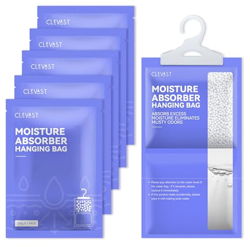 CLEVAST Wardrobe Dehumidifier, Hanging Dehumidifiers for Wardrobes, Moisture Absorber for Wardrobe, Cupboards, Bedrooms, Washrooms, Basement, Office – 230g Each