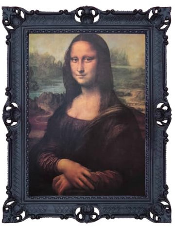 Mona Lisa Schwarz Bild mit Barock Rahmen Wandbild von Leonardo da Vinci 70x90cm Kunstdrucke Gemälde Retro Repro Antik für Home Büro Praxis Café 58B