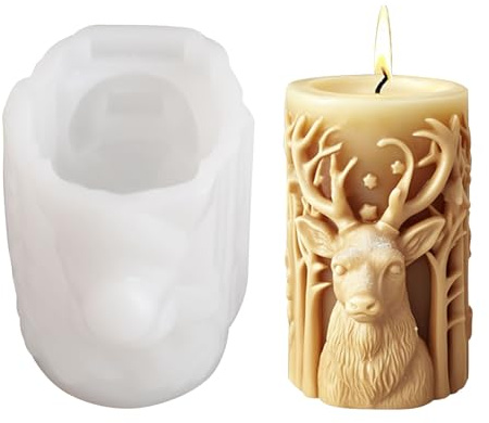 WANDIC Molde de Silicona de Alce navideño, 1 Pieza cilíndrica para Velas, Manualidades, Molde de fundición para decoración de Navidad, decoración del hogar, Manualidades, Regalos