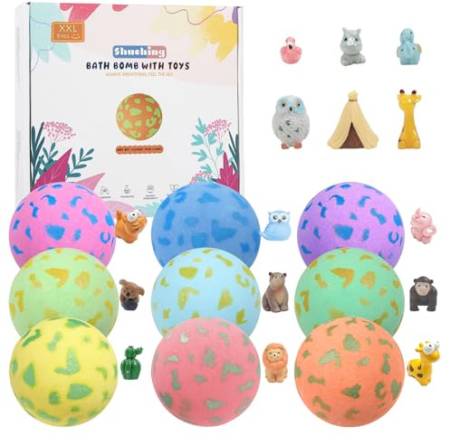 SHUCHING 9 XXL Bath Bombs with Surprise Inside, Natural Organic Animal Bathbomb for Kids Children Birthday Easter