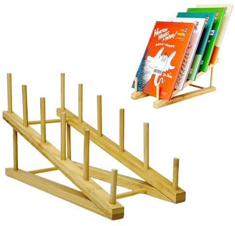 GYSLEOT Book Display Stand Holder, 5-Tier Wooden Book Rack Organizer For Magazines, Tabletop Kids Bookshelf Art Display Shelf For Vendors Craft Trade Shows