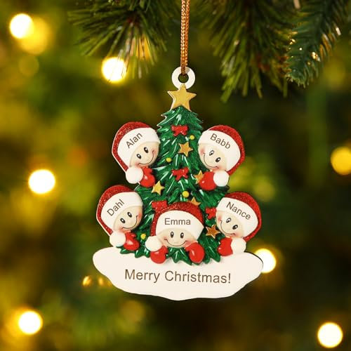 Jeweidea Personalisierte Weihnachtsanhänger mit Namen der Familie 2024 Weihnachtsbaumschmuck Holz Christbaumschmuck Aufhängen (B, Name 5)