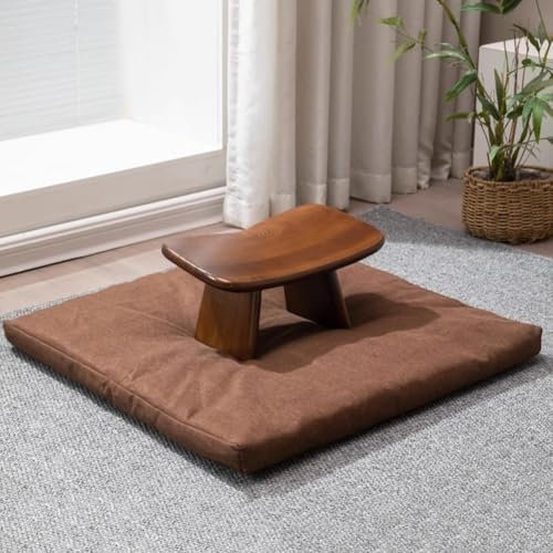 UPWONEC Meditationshocker Aus Massivem Holz, Meditationshocker, Kirchenmeditationshocker, Sitzhocker, Tee-Kniehocker, Meditations-Yoga-Hocker,Brown and Cushion