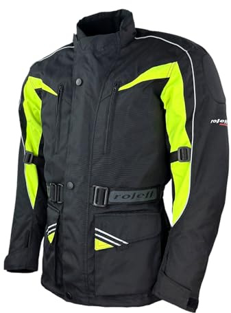 ROLEFF Motorradjacke RO10005 – Schwarz/Neongelb – Wasserdicht, Atmungsaktiv, Sicherheitsprotektoren – Größe S–7XL – Ideal für Touring & Alltag