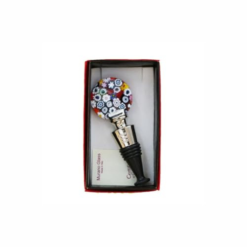 Bouchon de bouteille en verre de Murano, design Millefiori pour vin, liqueurs, bière, huile, diamètre 38 mm, hauteur 10,5 cm (Rotondo)