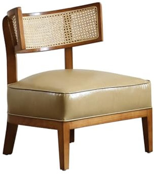 ZKALQECNF Korbstuhl Kunstleder-Innenküche mit Rattan-Rückenlehne, moderner, industriell gepolsterter Rattanstuhl aus der Mitte des Jahrhunderts, geeignet for Esszimmer Rattansessel